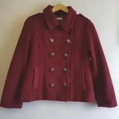 axes femme バーガンディ ダブルブレスト ピーコート　М