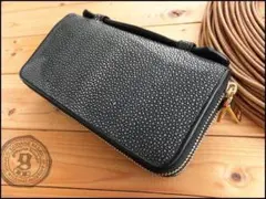 即決★ゴダン特製 Wガルーシャエイ革 Wジッパー 取っ手付 長財布 8105BK