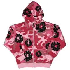 デニムティアーズ フラワープリント カモデザイン ジップアップパーカー M