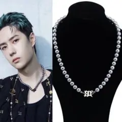 50cm パール ネックレス ストリート シルバー チェーン BTS 韓国