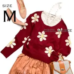 CECIL McBEEセシルマクビー アクリル混レトロフラワー総柄ニットM赤