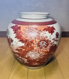 九谷焼　九谷重光造　赤絵金彩水鳥牡丹　花瓶