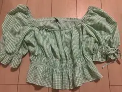 H&M ギンガムチェック オフショルダー 半袖ブラウス