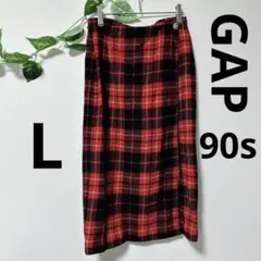 90s オールドGAP 巻きスカート チェック ウール ロング丈 スカート 赤