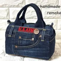 【handmade】 ●デニムリメイクバッグ●ボストンバッグ風　A-001