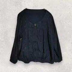 インデックス ブルゾン L ネイビー ノーカラー ギャザー