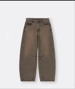 GU 標準丈　バレルレッグジーンズ　ブラウン　L