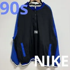 激レア90s NIKE ビッグスウッシュ ナイロンジャケット XL 銀タグ 黒青