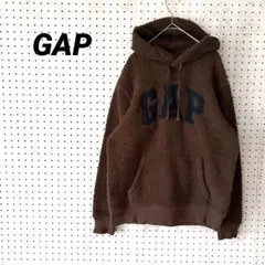 GAP ギャップ ボアフリース パーカー ビッグロゴ ブラウン XS