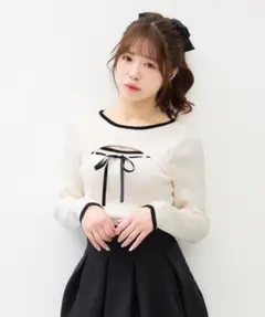 INGNI デコルテオープンリブニット ホワイト×ブラック