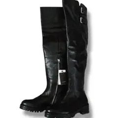 未使用 タグ付き ZARA ロングブーツ ニーハイ 本革 レザー 23㎝　黒