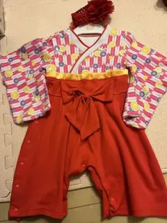 袴ロンパース80cm 髪飾り付き