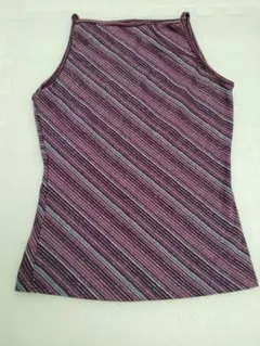 ラメが可愛い紫 ストライプ アメスリキャミソールタンクトップ S