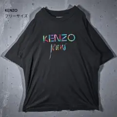 【希少】90s KENZO JEANS 北斎タグ ロゴ Tシャツ F 黒 刺繍