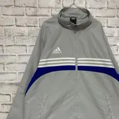 アディダス ナイロンジャケット　グレーXL ロゴ刺繍アウトドア0225