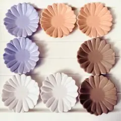 【新品】花びら型陶器皿8枚セット パステルカラー