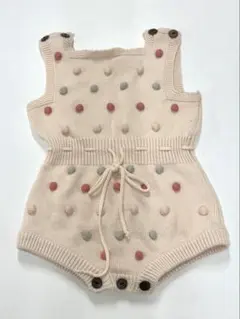 90cm ドット柄 ニットロンパース ベージュ