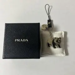 正規品】プラダ PRADA テディベア キーホルダー パンダ風 三角ロゴ