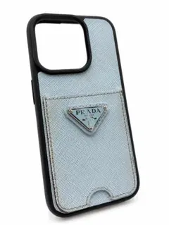 PRADA プラダ iPhone13ケース 三角ロゴ サフィアーノ レザー 水色