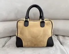 LOEWE アナグラム スウェード×レザー 2WAYバッグ ベージュ×ブラック