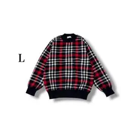 チェック柄ニット セーター 【L】 ウール カジュアル レナウン