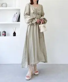 Heather キャンディスリーブワンピース Mオリーブグリーン