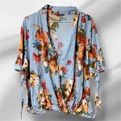 美品✨️SHEIN フラワープリント 水色 カーディガン 【2XL】