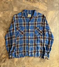 60s GRANELLA ヴィンテージ オープンカラーシャツ ブルーチェック