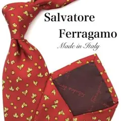 【美品】Salvatore Ferragamo ネクタイ 総柄 レッド 赤色