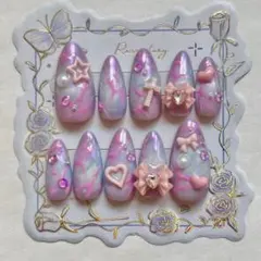 現品ネイルチップ ピンク オーロラ 平成女児 × ネオ 甘辛 サブカル y2k