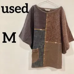 和風デザイン　パッチワーク　切替チュニック　五分袖　ゆったりシルエット