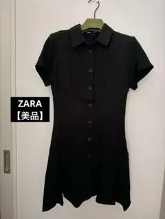 【美品】ZARA ザラ サテンプリーツシャツワンピ ブラック