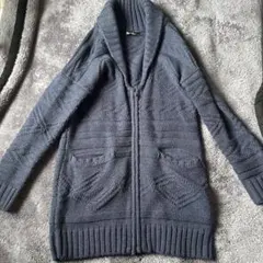 ⁠Roger&Raw ジップニットカーディガン ネイビー ロング丈