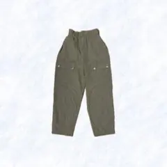 【ミリタリー風カーゴパンツ】カーキ 両サイドポケット付き ワイドパンツ