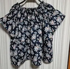 Freude　ネイビー　花柄　Ｌ　レディース　オフショル　夏