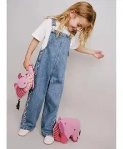 ZARA KIDS 花と波模様の刺繍入りデニムオーバーオール 86cm