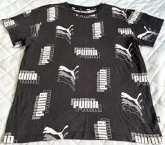 【値下中！良品！】PUMA 総柄ロゴ 子供用Tシャツ150㎝(ブラック)のサムネイル
