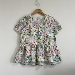 Liala×PG☆半袖ブラウス☆ホワイト☆ボタニカル柄☆ペプラム【美品】のサムネイル