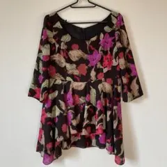 グレースコンチネンタル　美品★ペプラムシアーシャツ 花柄 七分丈ブラウ