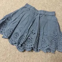 petit main スカラップ ブルーデニム刺繍キュロットパンツ100センチ
