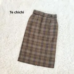 Techichi テチチ チェック柄タイトスカート ウール混 膝丈 S ブラウン