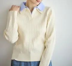 【ロペピクニック】ダブルカラーミニケーブルニット