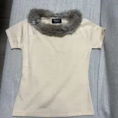 PRIVATE STAGE ラビットファー付き半袖ニット　羊毛100%