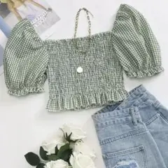 【美品】SHEIN パフスリーブ　シャードフリルブラウス　Sサイズ　a1053
