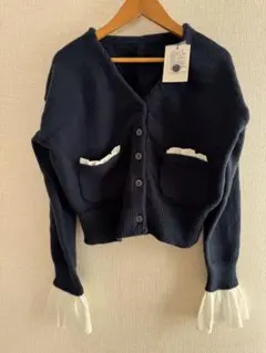 GRL フリル付き カーディガン ネイビー 長袖