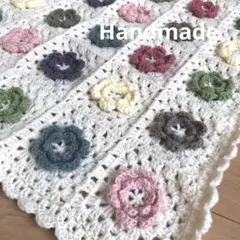モチーフ編み 立体お花 手編み ブランケット 膝掛け マルチカバー　3D