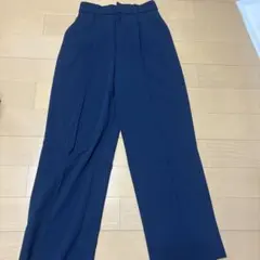 ネイビー ワイドパンツ センタープレス