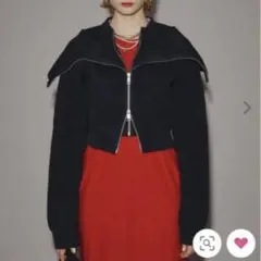 yae Double zip big collar cardigan ネイビー