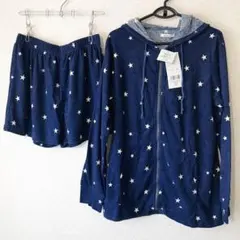 新品未使用　ルームウェア パジャマ　ネイビー 星柄　M〜L セットアップ