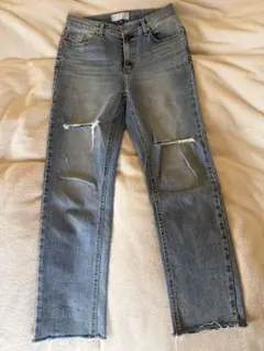 ダメージ加工 ストレートデニムライトブルー